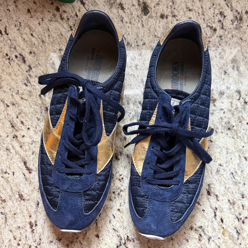 Navy and Gold Quilted Sneakers